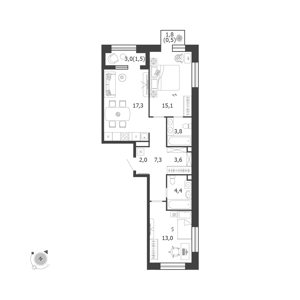 2-комнатная, 68,5 м² — 34 428 555 ₽