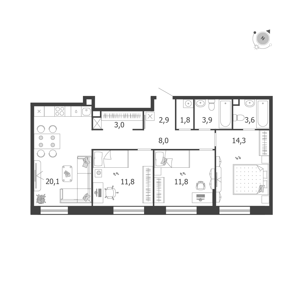 3-комнатная, 81,2 м² — 39 243 732 ₽