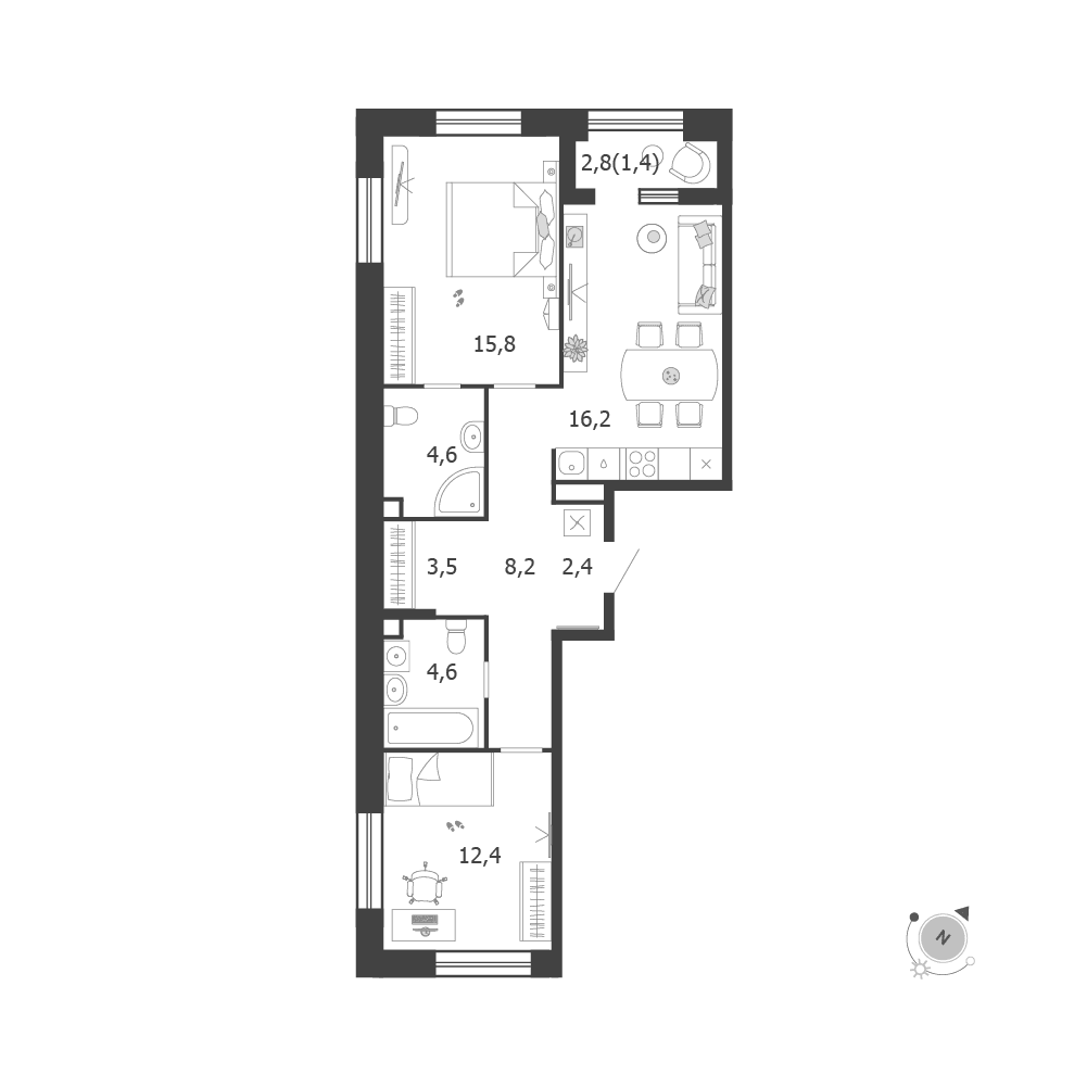 2-комнатная, 69,1 м² — 46 467 176 ₽