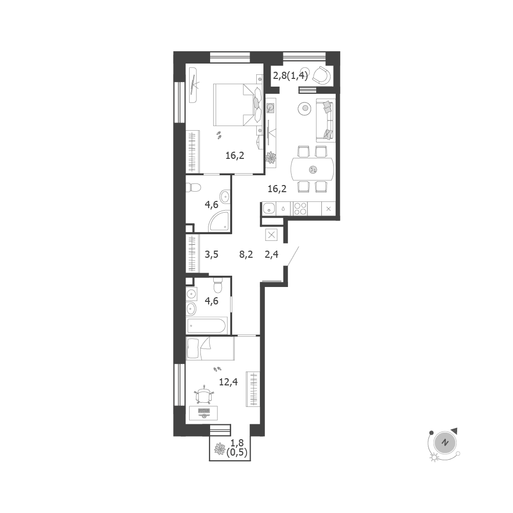 2-комнатная, 70 м² — 47 791 742 ₽