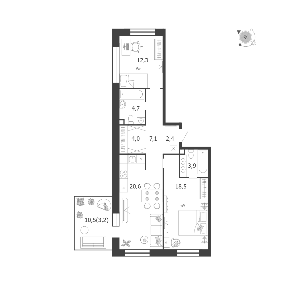 2-комнатная, 76,7 м² — 47 695 486 ₽