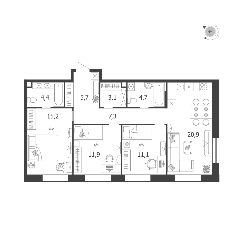 3-комнатная, 84,3 м² — 52 046 413 ₽