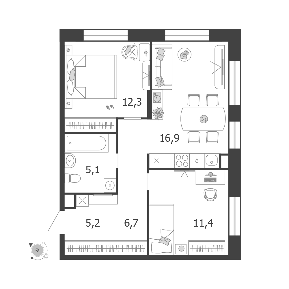 2-комнатная, 59,5 м² — 39 395 411 ₽