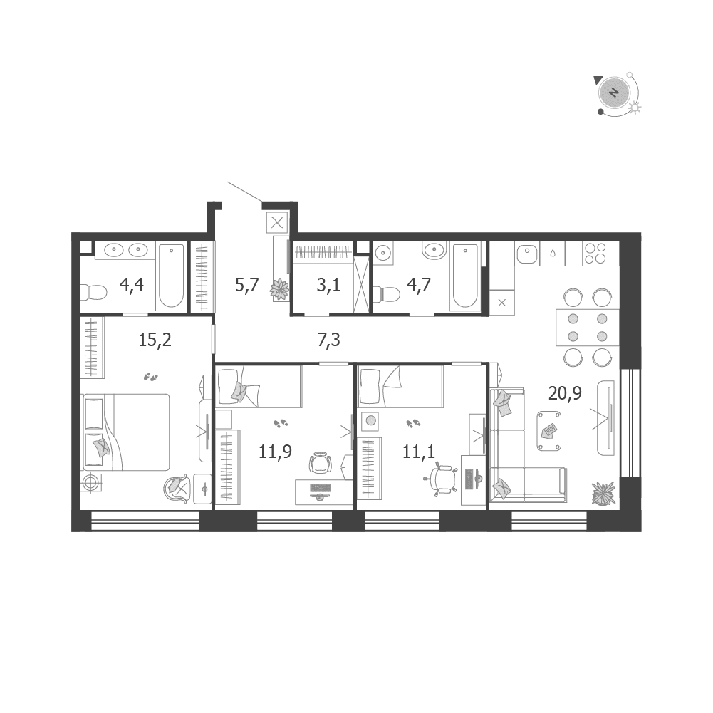 3-комнатная, 84,3 м² — 53 414 637 ₽