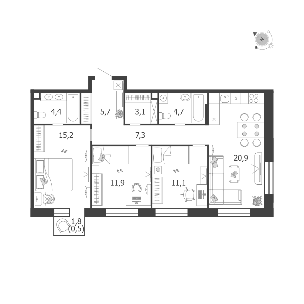 3-комнатная, 84,8 м² — 54 298 183 ₽