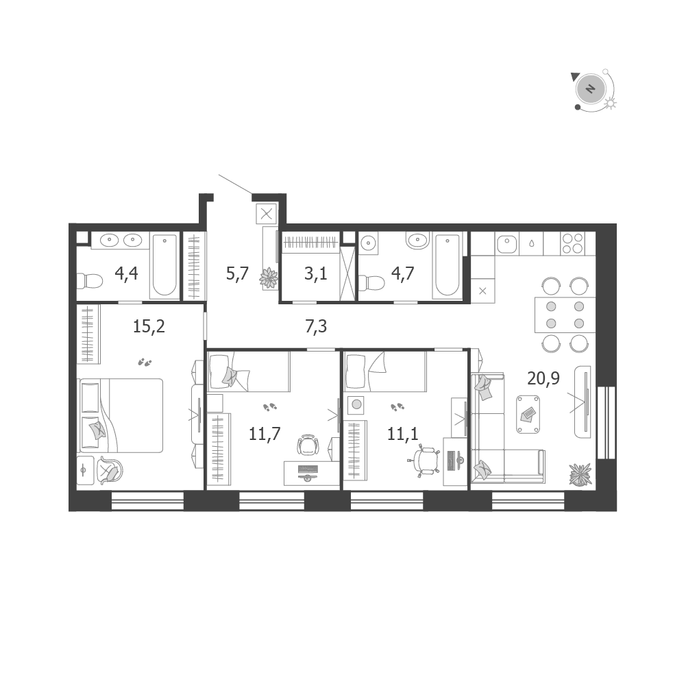3-комнатная, 84,1 м² — 54 010 553 ₽