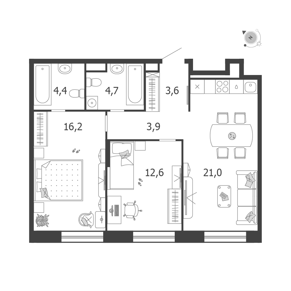 2-комнатная, 66,4 м² — 43 007 303 ₽