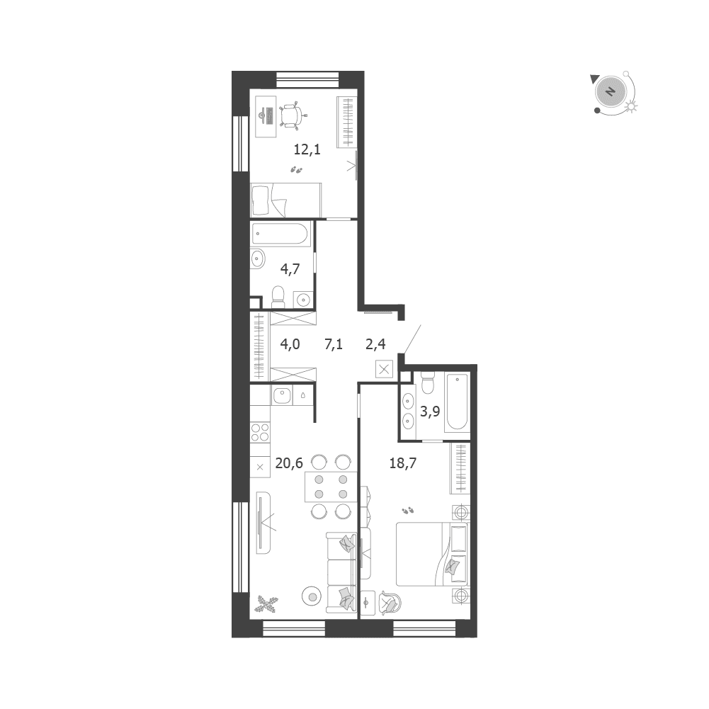 2-комнатная, 73,5 м² — 45 521 192 ₽