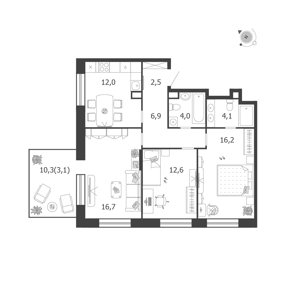 3-комнатная, 78,1 м² — 52 045 556 ₽