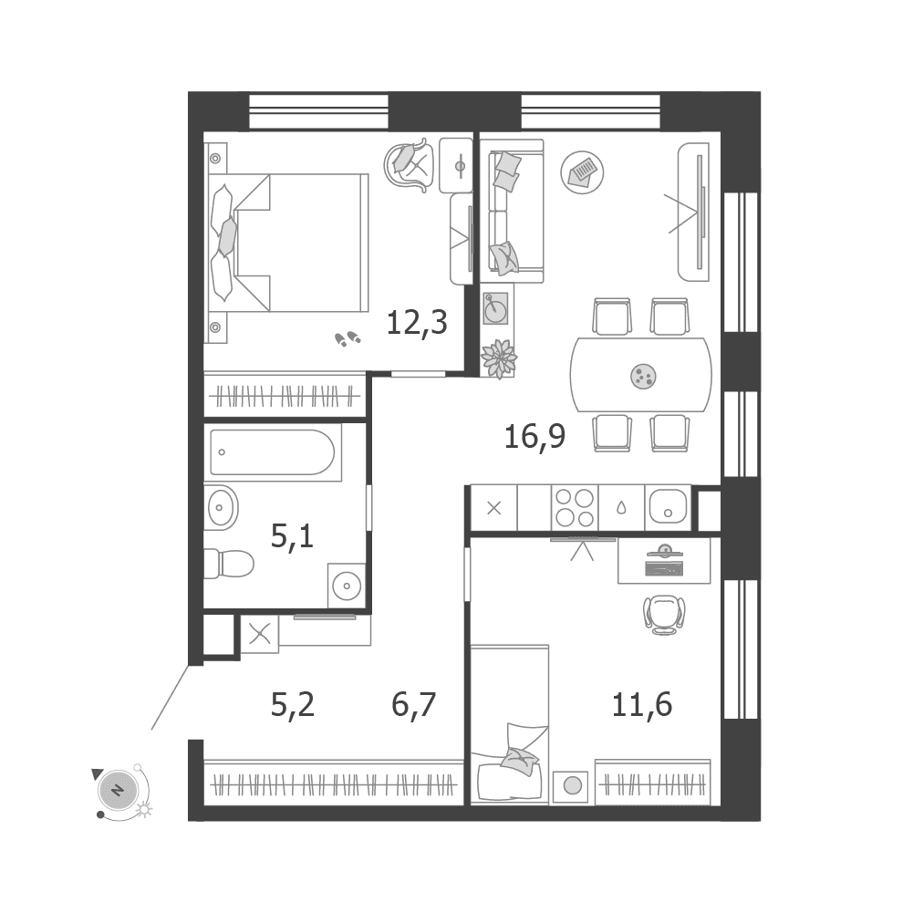 2-комнатная, 59,7 м² — 29 890 048 ₽