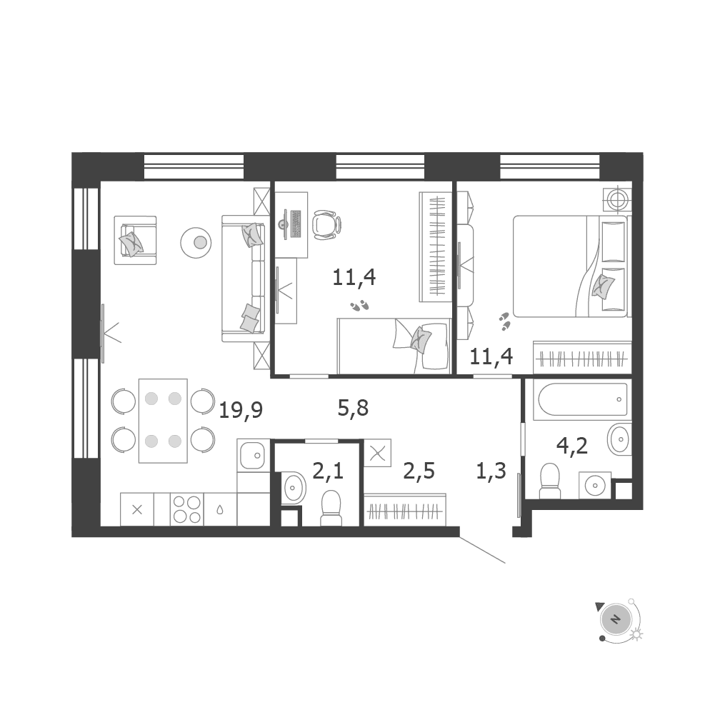 2-комнатная, 58,6 м² — 44 220 022 ₽