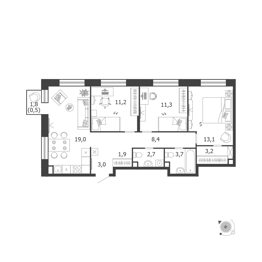 3-комнатная, 78 м² — 57 162 572 ₽