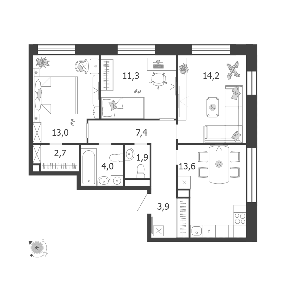 3-комнатная, 72 м² — 50 651 146 ₽
