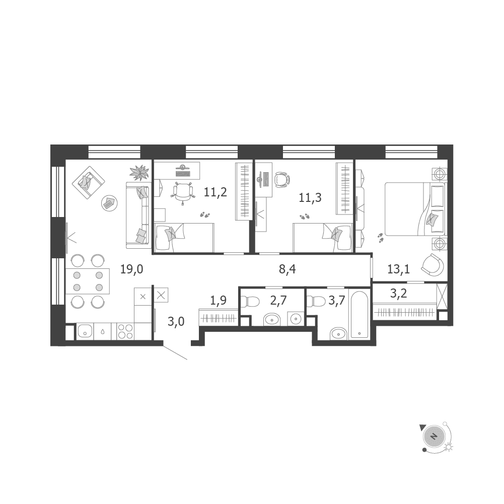 3-комнатная, 77,5 м² — 57 304 164 ₽