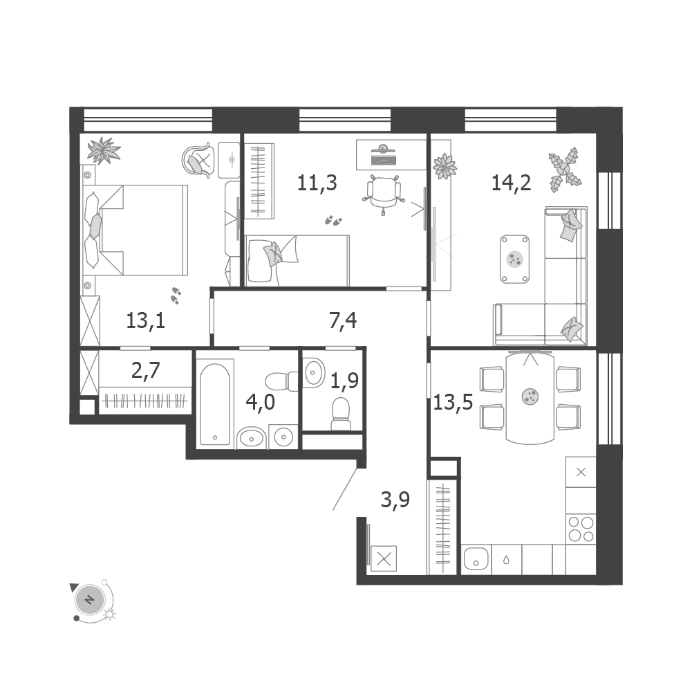 3-комнатная, 72 м² — 51 271 006 ₽