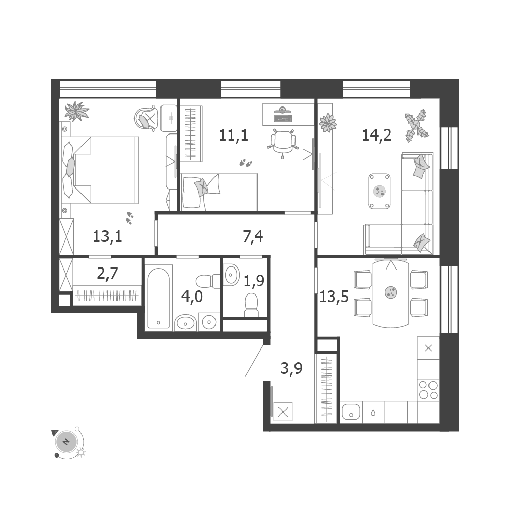 3-комнатная, 71,8 м² — 39 844 974 ₽