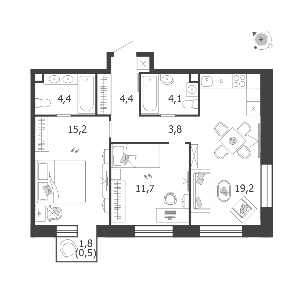 2-комнатная, 63,3 м² — 45 929 241 ₽