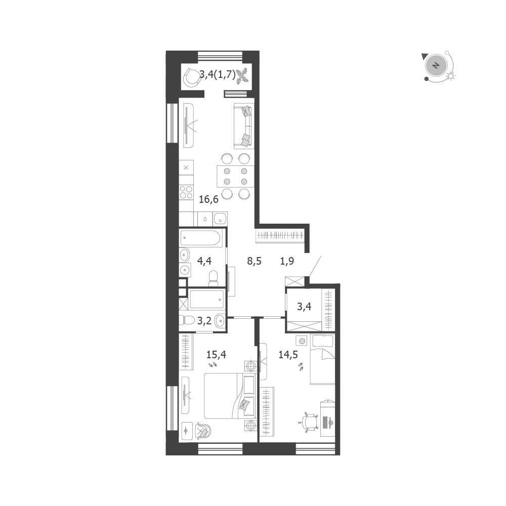 2-комнатная, 69,6 м² — 43 907 793 ₽