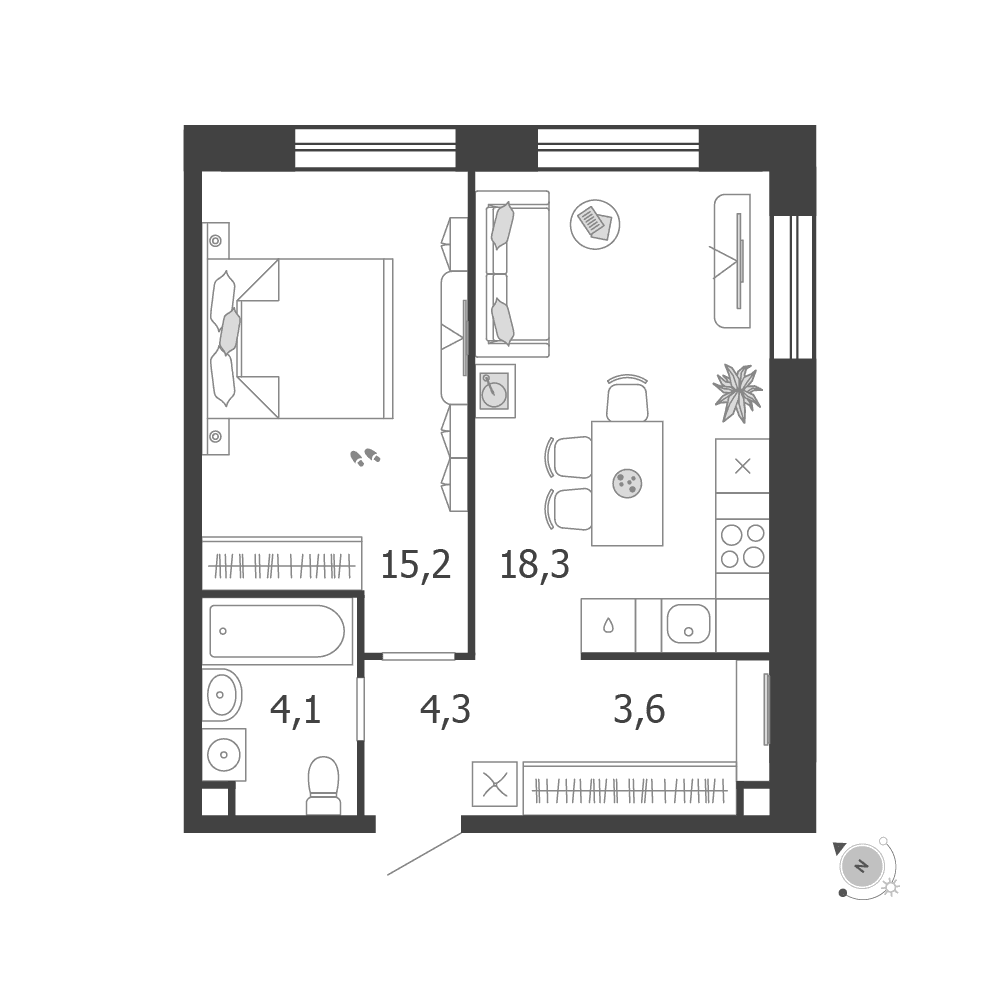 1-комнатная, 45,5 м² — 33 112 845 ₽