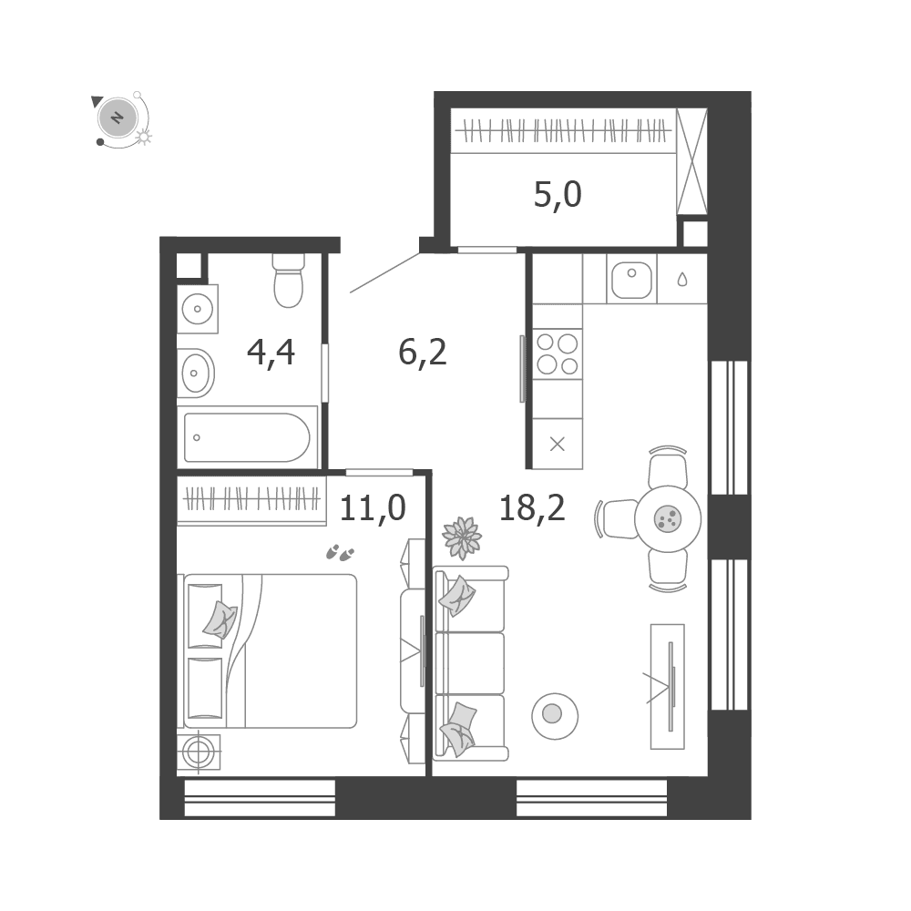1-комнатная, 44,8 м² — 35 318 017 ₽