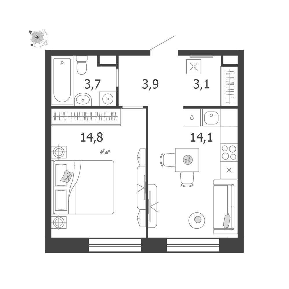 1-комнатная, 39,6 м² — 32 865 285 ₽