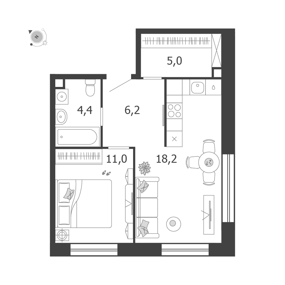 1-комнатная, 44,8 м² — 35 632 174 ₽
