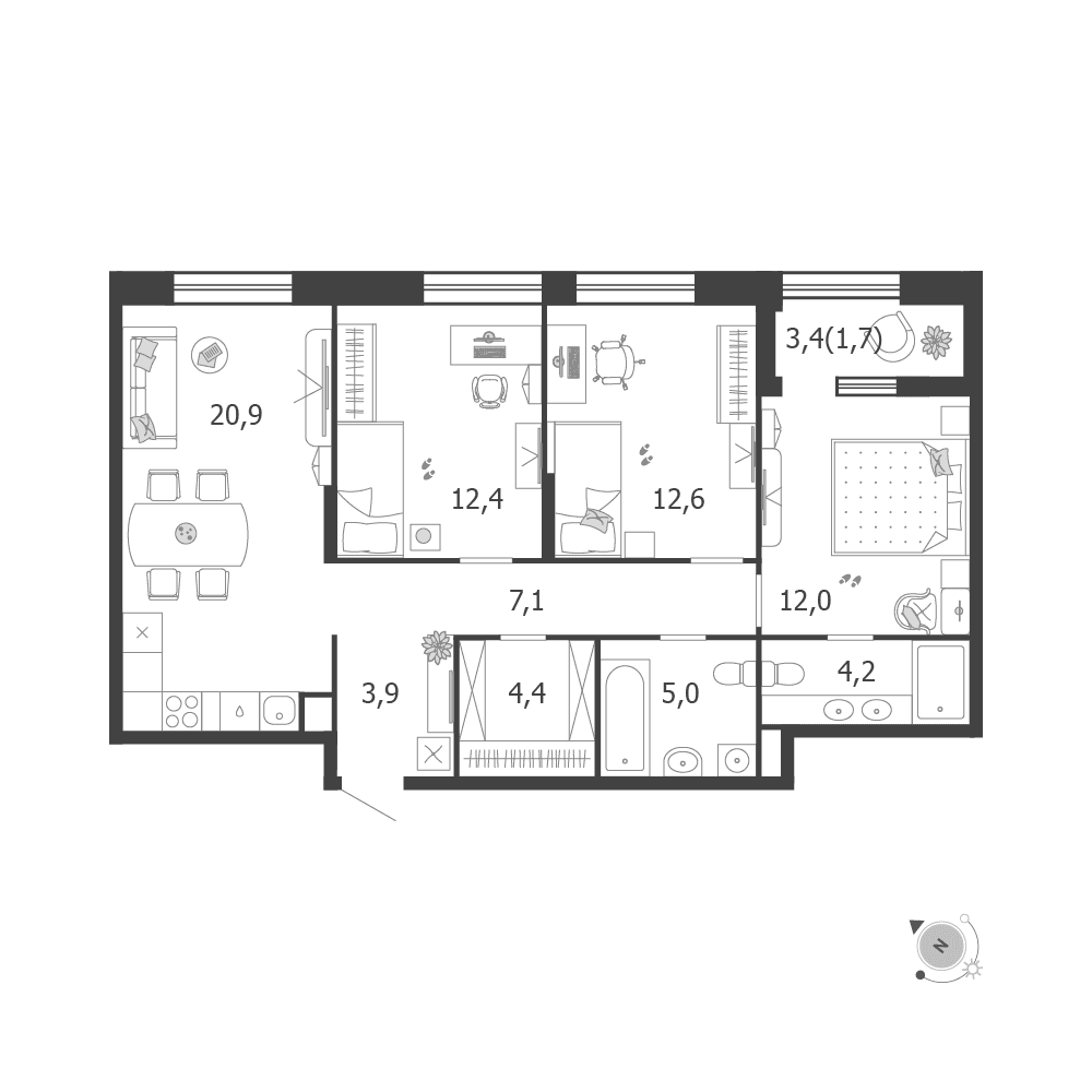 3-комнатная, 84,2 м² — 53 623 488 ₽