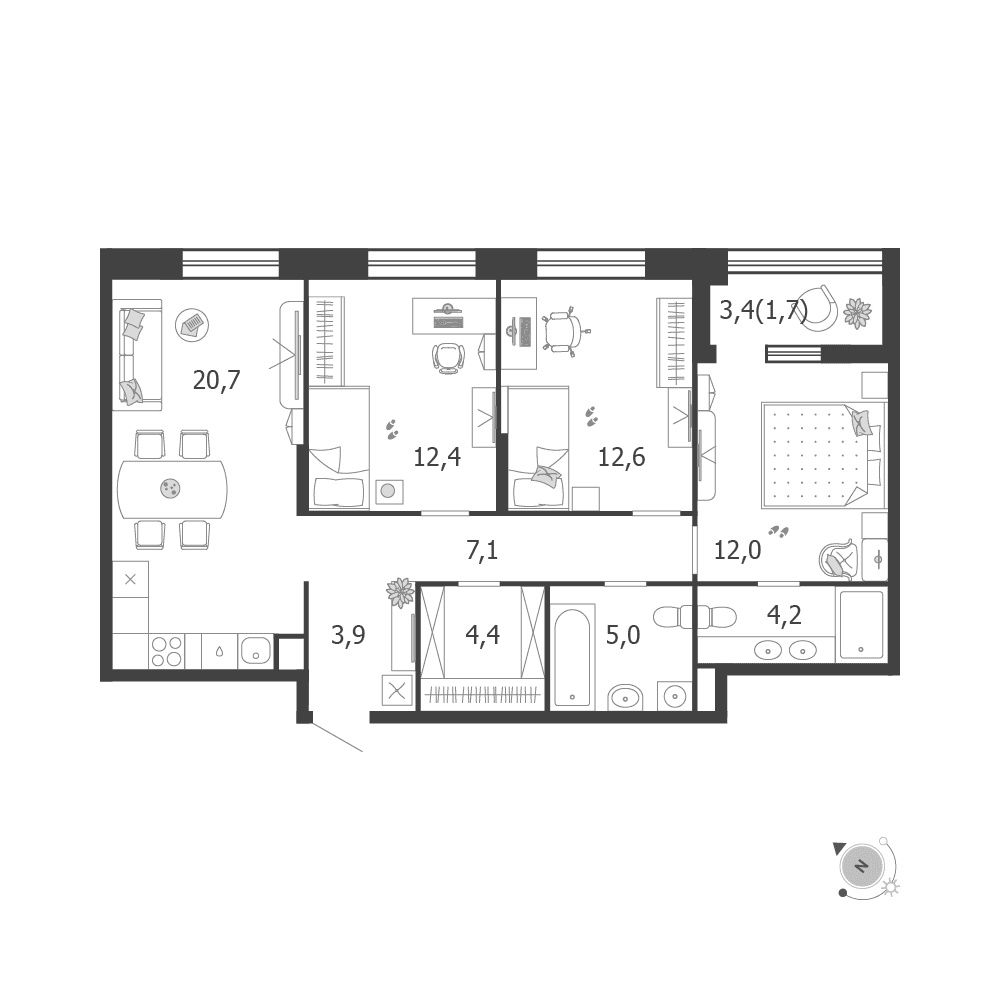 3-комнатная, 84 м² — 53 917 348 ₽