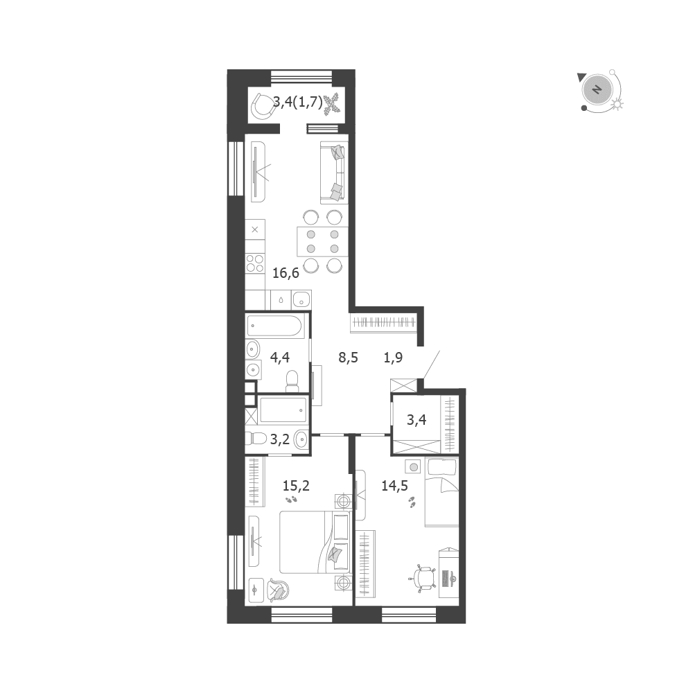 2-комнатная, 69,4 м² — 32 931 791 ₽