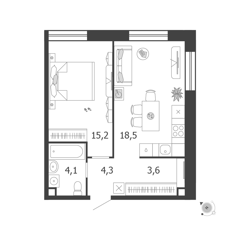 1-комнатная, 45,7 м² — 27 634 003 ₽
