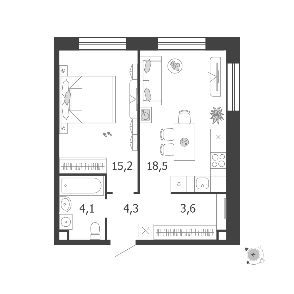 1-комнатная, 45,7 м² — 34 895 632 ₽