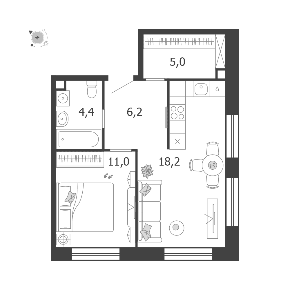 1-комнатная, 44,8 м² — 27 709 007 ₽