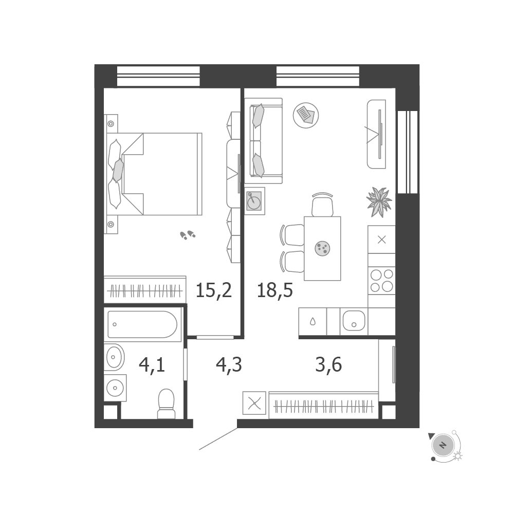 1-комнатная, 45,7 м² — 25 286 653 ₽