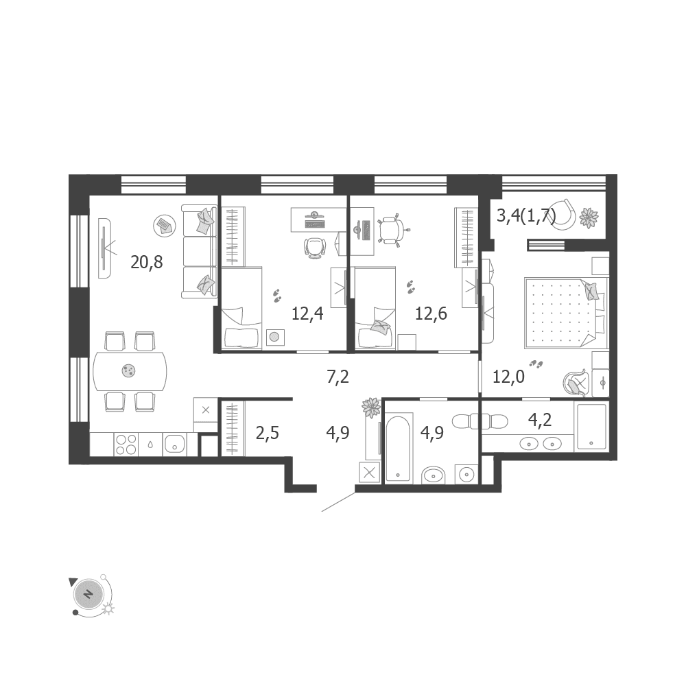 3-комнатная, 83,2 м² — 55 668 749 ₽