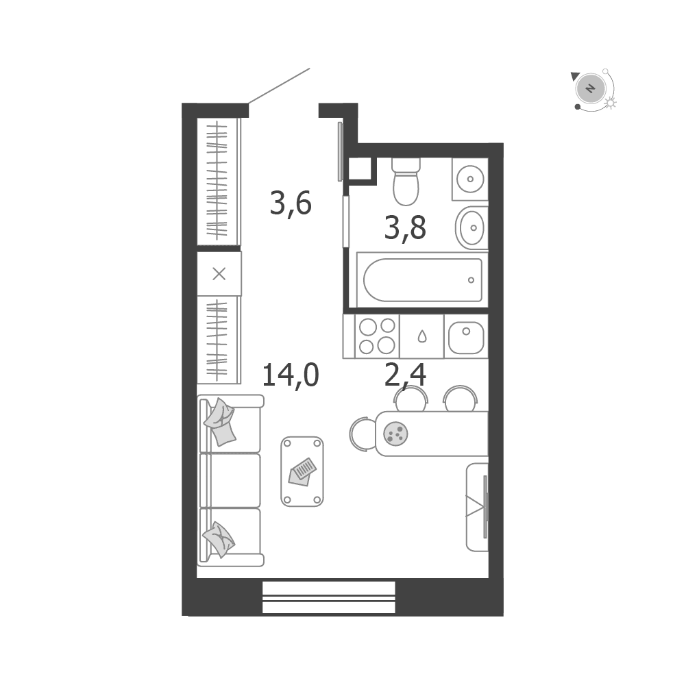 Студия, 23,8 м² — 17 883 860 ₽