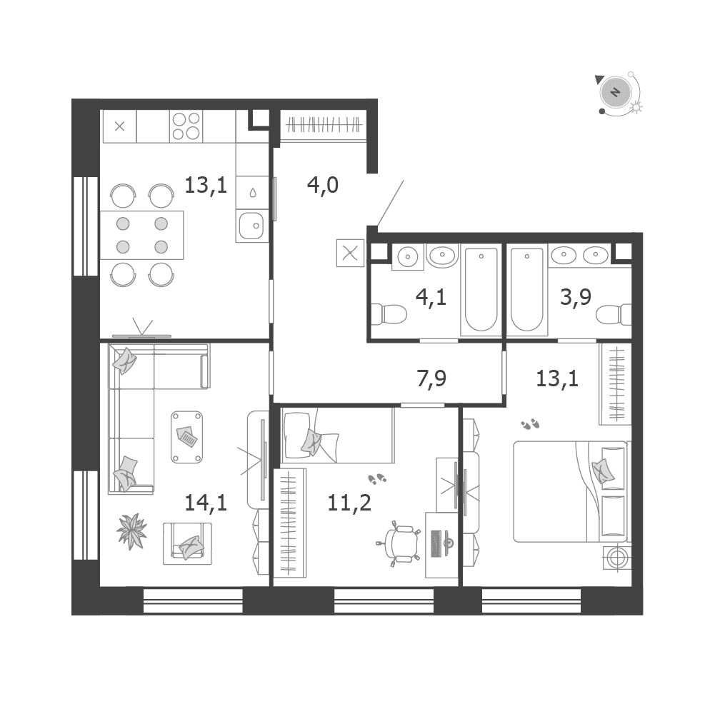 3-комнатная, 71,3 м² — 50 805 378 ₽