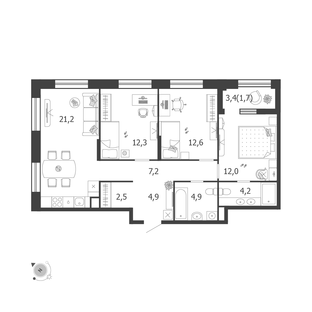 3-комнатная, 83,4 м² — 39 814 593 ₽