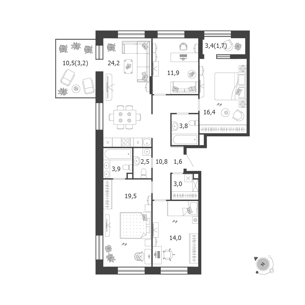 4-комнатная, 116,5 м² — 53 790 923 ₽