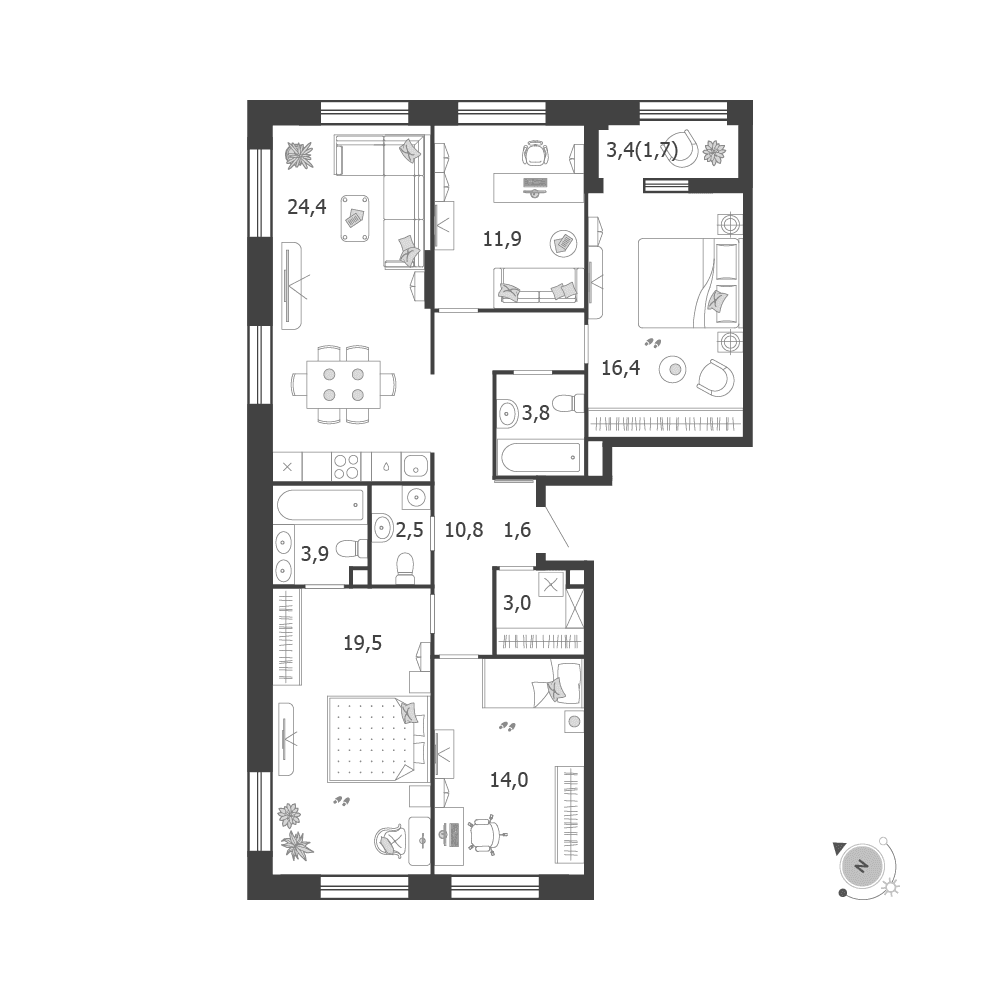 4-комнатная, 113,5 м² — 50 836 555 ₽