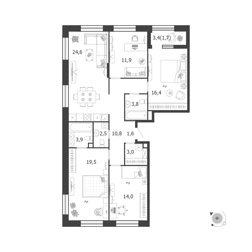 4-комнатная, 113,7 м² — 51 305 575 ₽