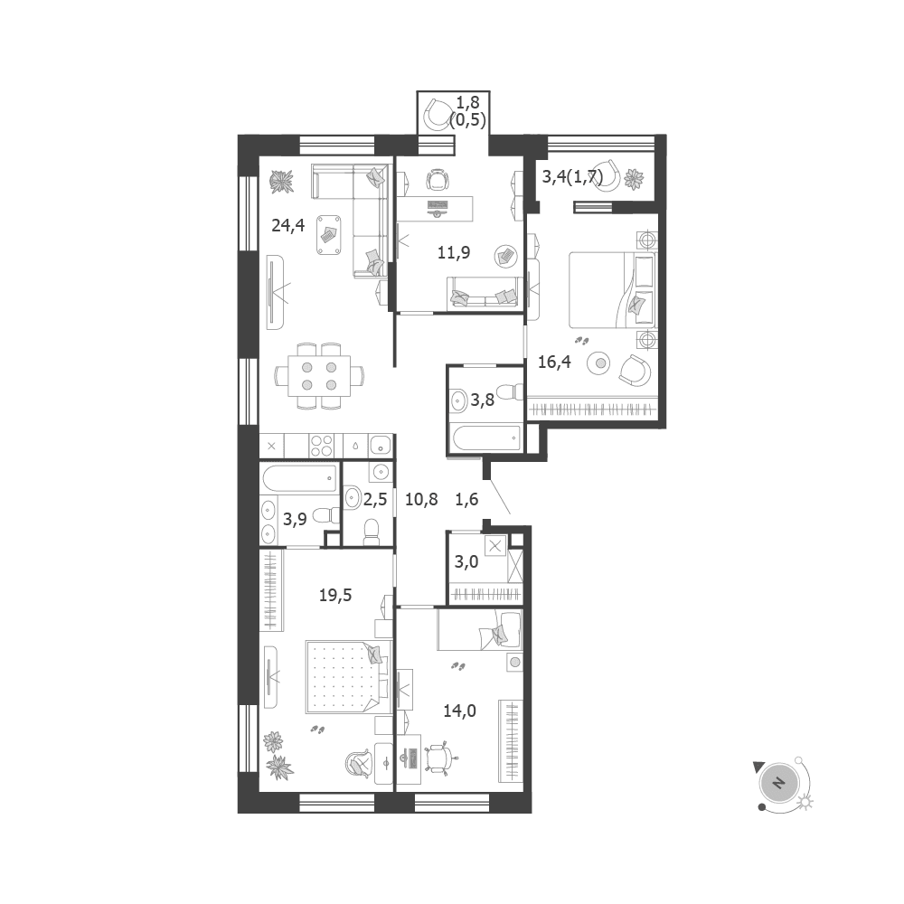 4-комнатная, 114 м² — 51 930 084 ₽