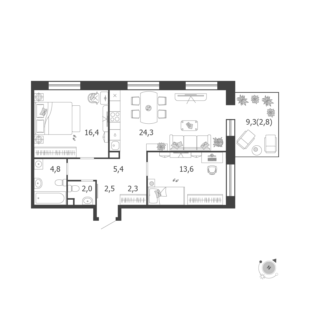 2-комнатная, 74,1 м² — 37 090 393 ₽