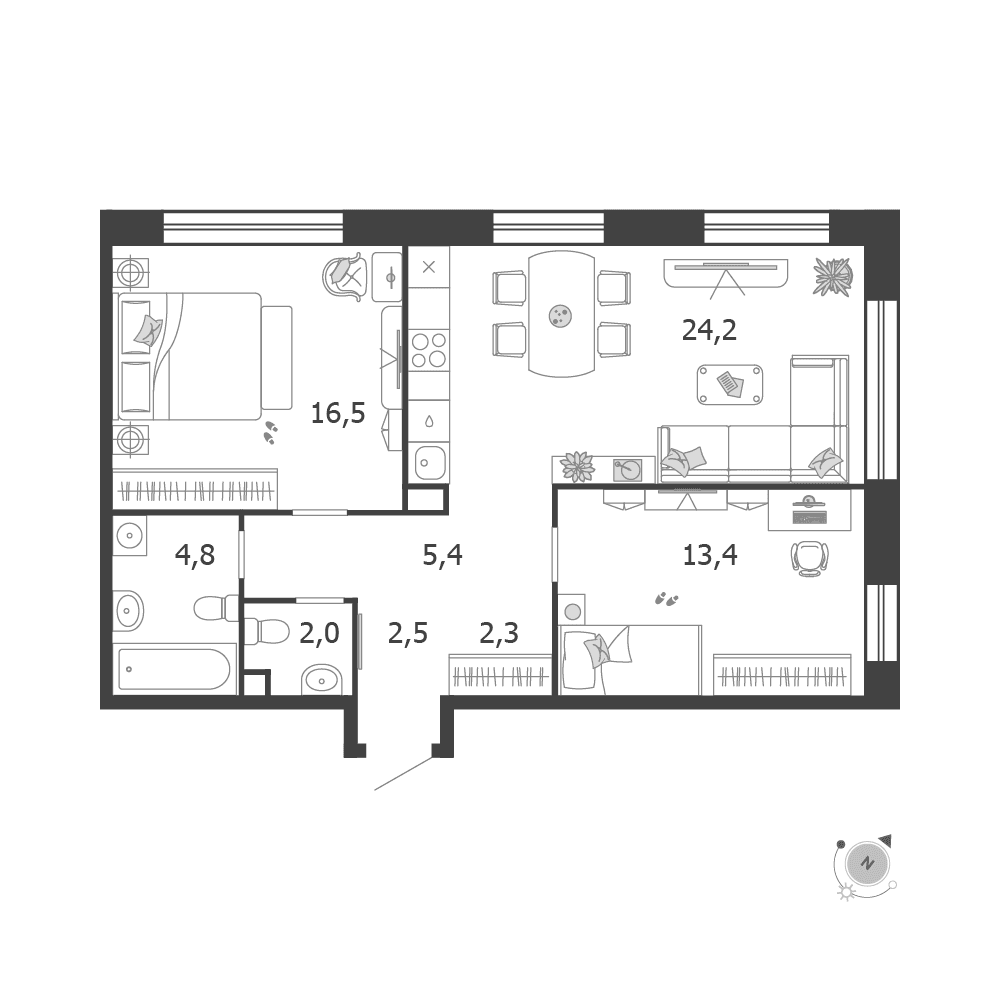 2-комнатная, 71,1 м² — 48 330 406 ₽