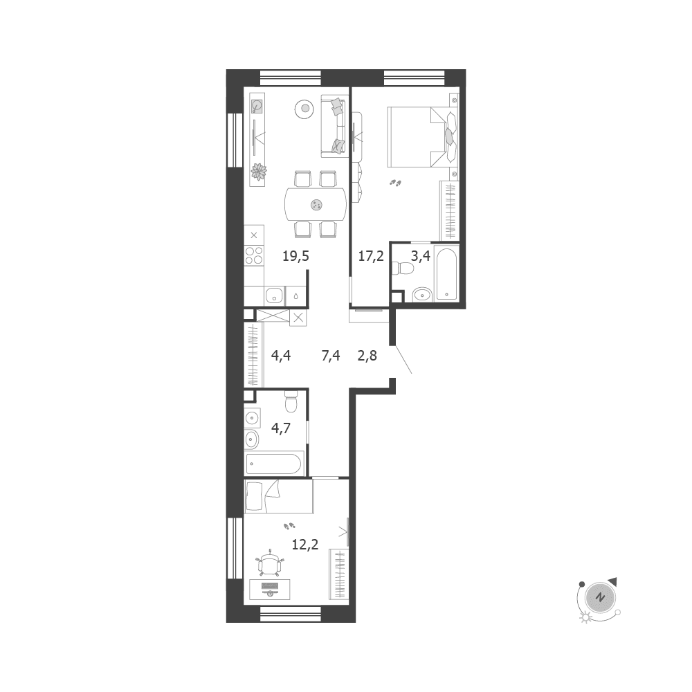 2-комнатная, 71,6 м² — 45 668 406 ₽