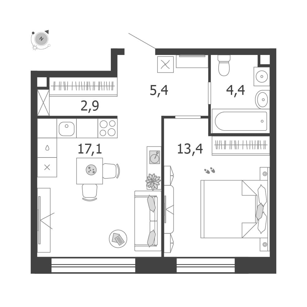 1-комнатная, 43,2 м² — 25 875 269 ₽