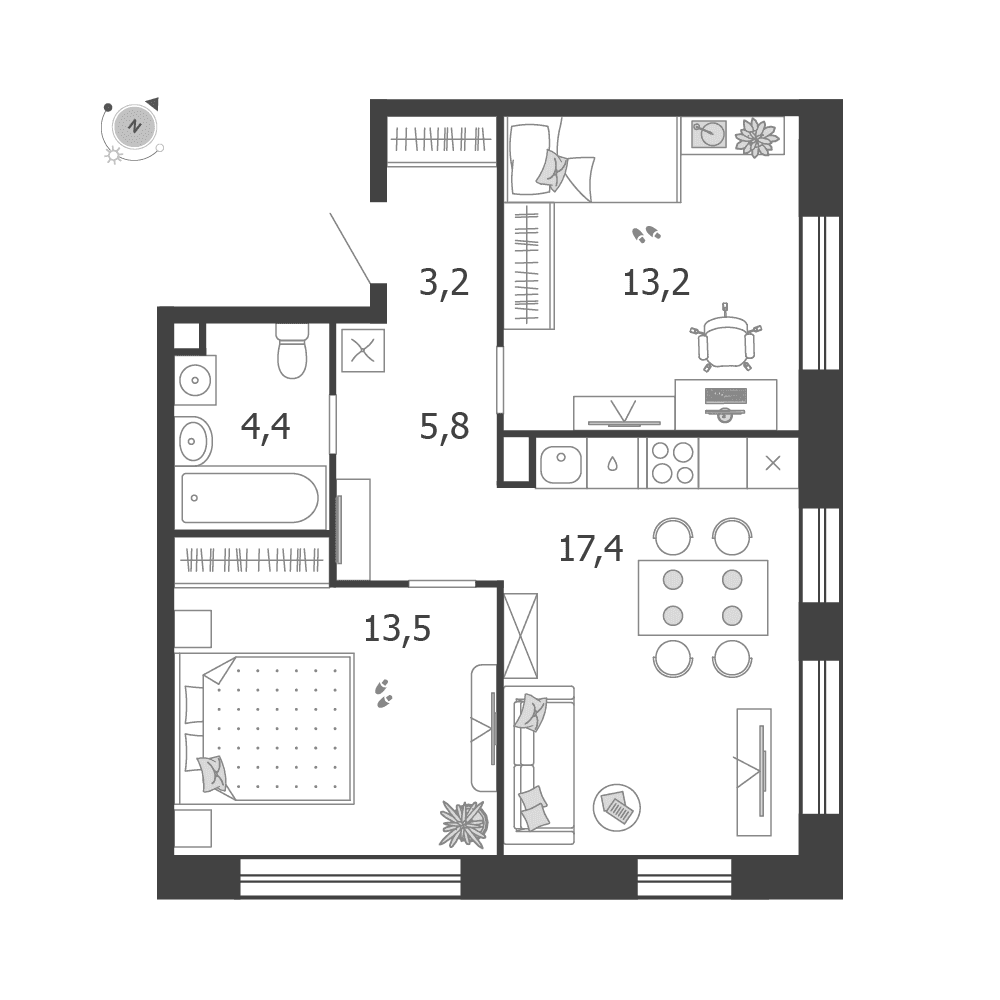 2-комнатная, 57,5 м² — 44 331 551 ₽