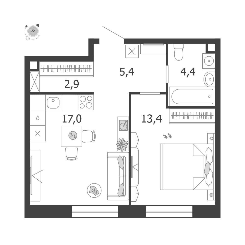1-комнатная, 43,1 м² — 29 043 582 ₽