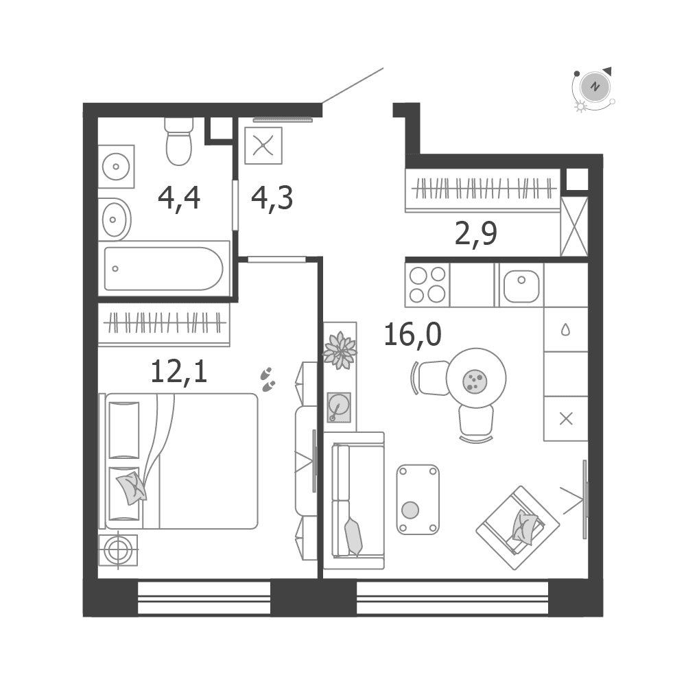 1-комнатная, 39,7 м² — 25 583 180 ₽