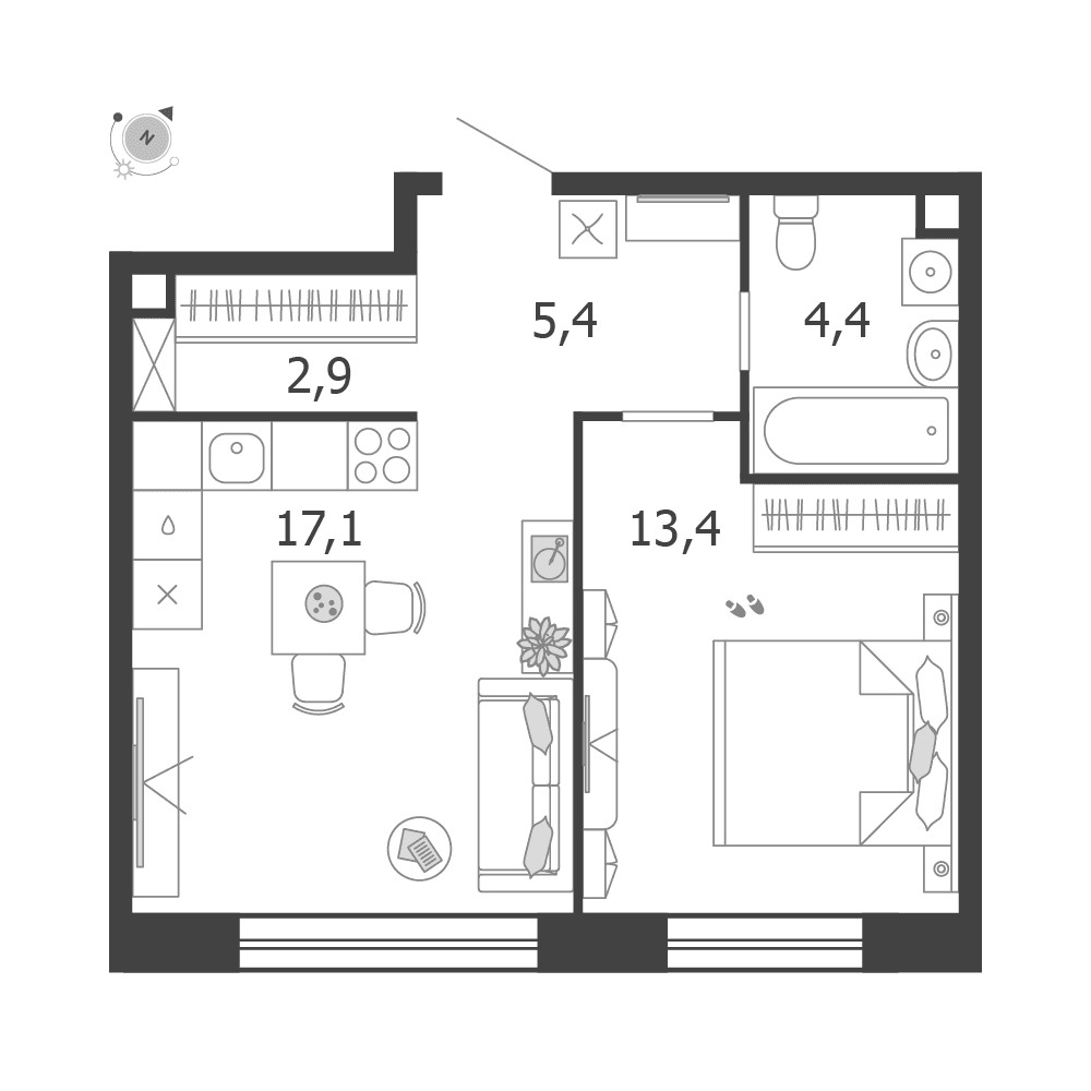 1-комнатная, 43,2 м² — 36 614 124 ₽