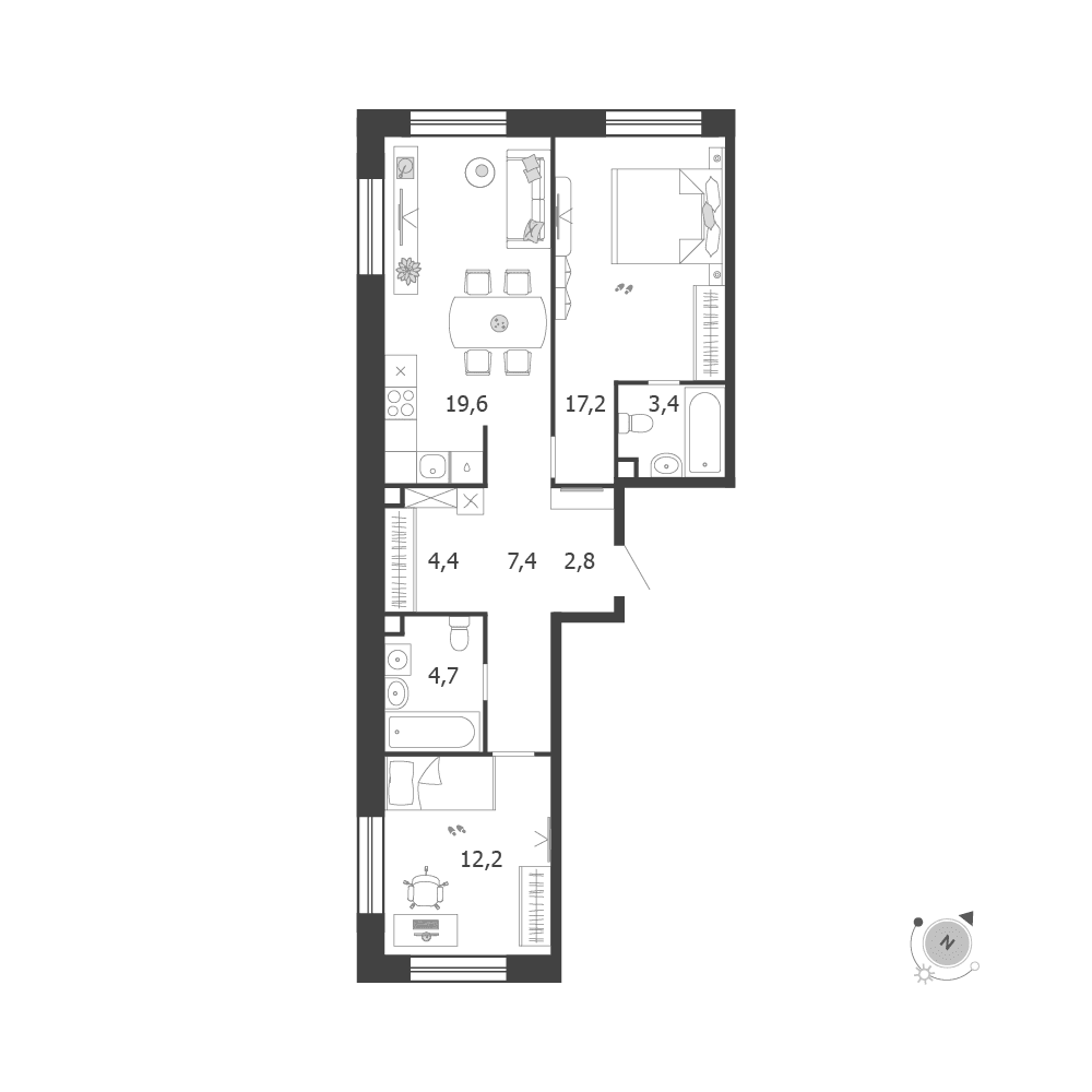 2-комнатная, 71,7 м² — 47 385 726 ₽